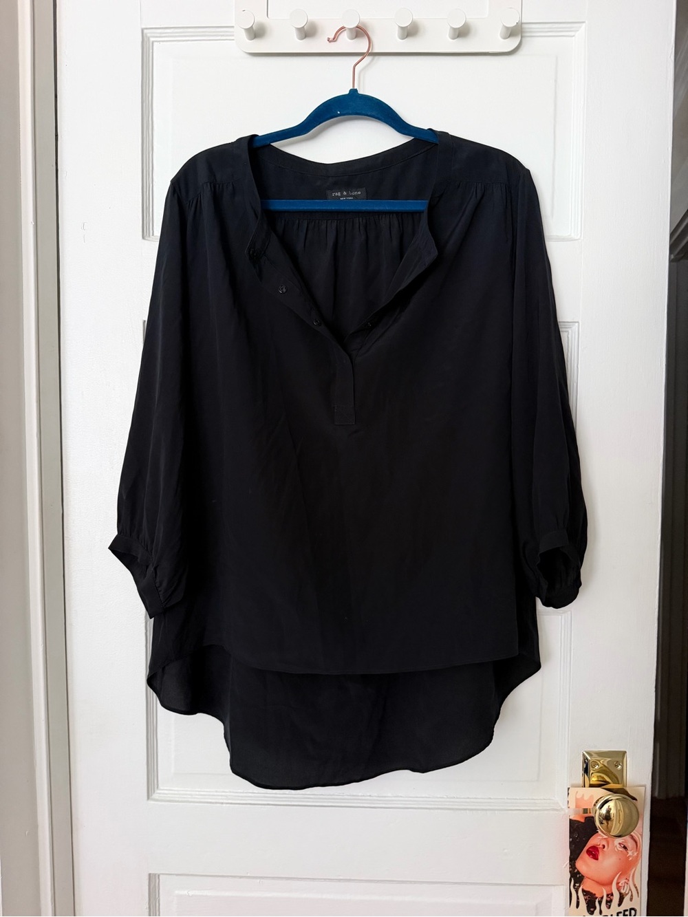 Rag & Bone Silk Black Split-Neck Women's Blouse